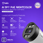 HELIX 5MP Outdoor IP Security PoE Camera, Human Detection, NDAA Compliant, IP Surveillance Bullet, 2-Way Audio, Support 256GB MicroSD, 98ft Night Color Vision, Deterrent, HLX-IP5M-B102EW-AI