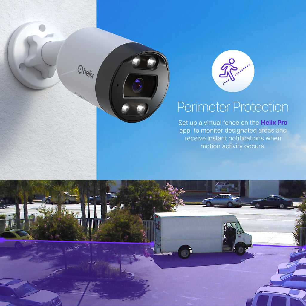 HELIX 5MP Outdoor IP Security PoE Camera, Human Detection, NDAA Compliant, IP Surveillance Bullet, 2-Way Audio, Support 256GB MicroSD, 98ft Night Color Vision, Deterrent, HLX-IP5M-B102EW-AI