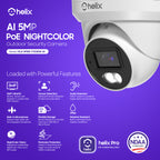 Helix 5MP Security AI IP PoE Camera, 98ft Night Color, Human Detection, NDAA Compliant, Indoor Outdoor Surveillance Turret, Built in Mic, Support 256GB MicroSD, Deterrent, HLX-IP5M-T103EW-AI