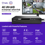 Helix 4K 8CH AI NVR (8-Port PoE), Smart NVR, Human Detection & Vehicle Detection - Supports 8 x 4K IP Cameras, Supports 1 x 8TB HDD (Not Included) HLX-NV3808E