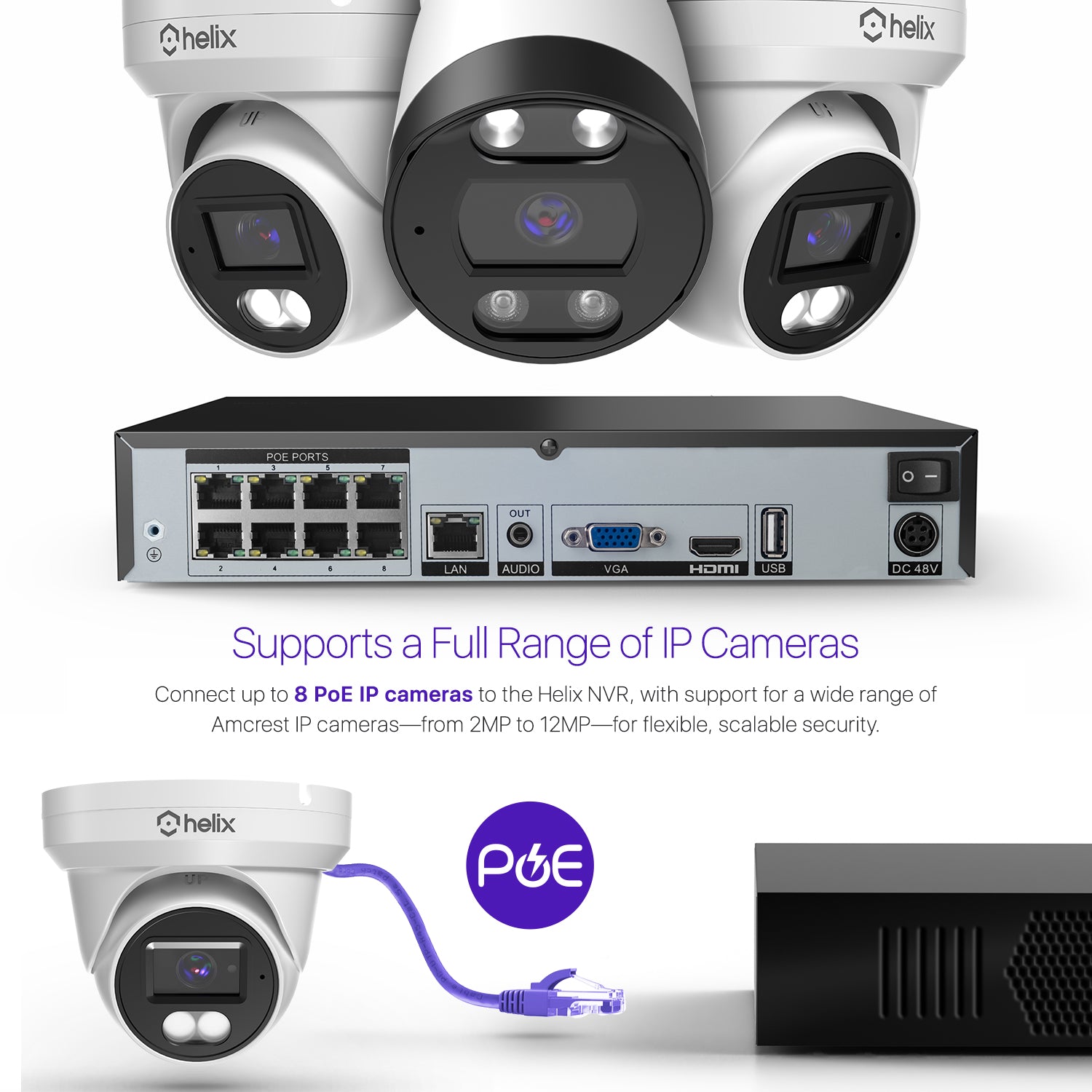 Helix 4K 8CH AI NVR (8-Port PoE), Smart NVR, Human Detection & Vehicle Detection - Supports 8 x 4K IP Cameras, Supports 1 x 8TB HDD (Not Included) HLX-NV3808E