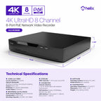 Helix 4K 8CH AI NVR (8-Port PoE), Smart NVR, Human Detection & Vehicle Detection - Supports 8 x 4K IP Cameras, Supports 1 x 8TB HDD (Not Included) HLX-NV3808E