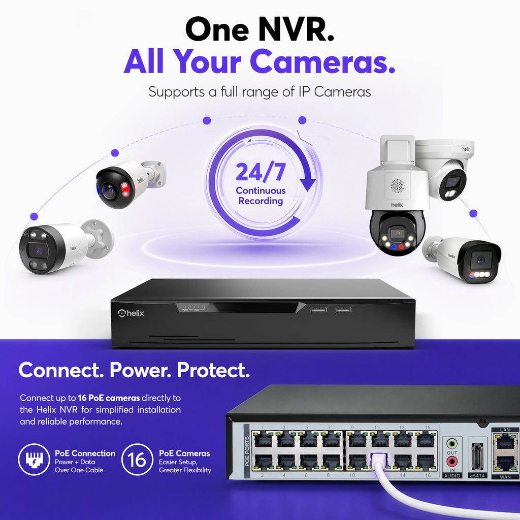 Helix 4K 32CH AI NVR (16-Port PoE), Smart NVR, Human Detection & Vehicle Detection - Supports 32 x 4K IP Cameras, Supports 4 x 16TB HDD (Not Included) HLX-NV3832E-16P-AI