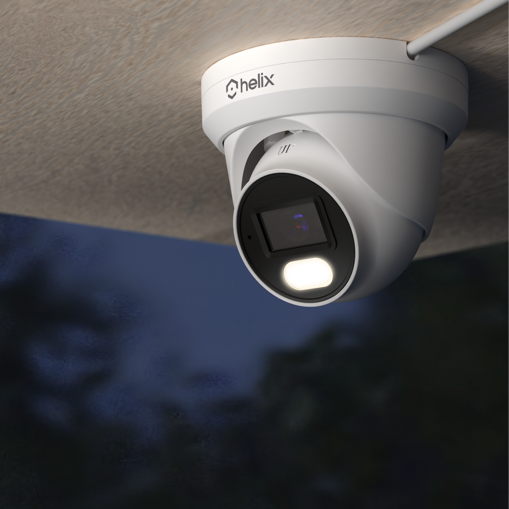 Helix 4K/8-MP Security AI IP PoE Camera, 98ft Night Color, Human Detection, NDAA Compliant, Indoor Outdoor Surveillance Turret, Built in Mic, Support 256GB MicroSD, Deterrent, HLX-IP8M-T303EW-AI